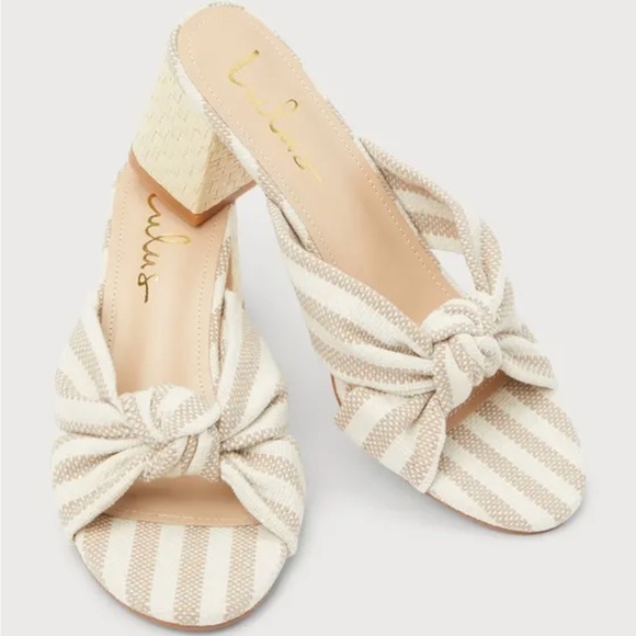 NWT - Kent Nude and White Striped Knotted High Heel Slide Sandals - Picture 4 of 7